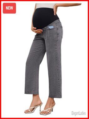 Maternity Jeans Straight Leg Cropped High Rise Over Belly Denim